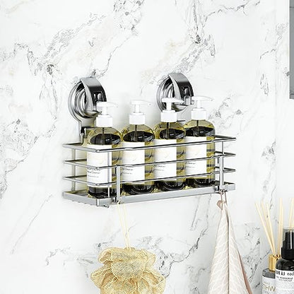 TESOT Suction Cup Shower Caddy, Shower Shelf Soap Dish with Hooks for Razor, Sponge, Rust Proof 304 Stainless Steel, Silver - color: Silver