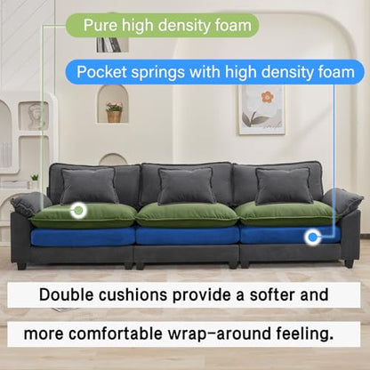 120" Modular Sectional Sofa, Comfy 3 Seater Deep Cloud Couch | Couches for Living Room, Modular Couch, Deep and Wide Seat, Velvet Sofa Sleeper with Throw Pillows, Blue Grey - color: Blue Gray, size: 120 Inch