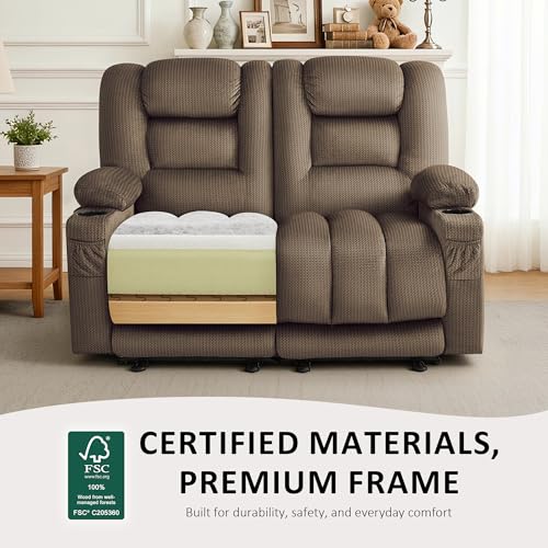 MCombo 56 in Reclining Loveseat Recliner with Heat & Massage PR648 (Brown) | 155° Zero Gravity, Dual Charging Ports, Cup Holders, FSC & OEKO Certified - color: Dark Brown, size: Loveseat Recliner with Zero Gravity