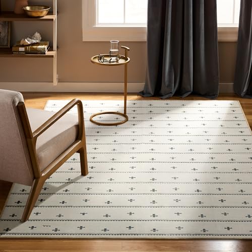 Haven Scandinavian Stripe Machine Washable Area Rug with Airflo Technology for Easy Clean, Ultra-Soft Non-Slip Rug with Built-in Pad, Pet, Family & Allergy Friendly Rug, Beige/Brown, 5'x7' - color: Beige/Brown Scandi Stripe, size: 4'11" x 6'11" (Rectangul