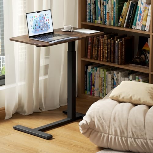 Overbed Bedside Table with Wheels, Pneumatic Adjustable Medical Tilt Top Hospital Bed Table Over The Bed, Rolling Laptop Desk, Mobile Standing Desk for Hospital and Home Use, Walnuts - color: Black Walnuts