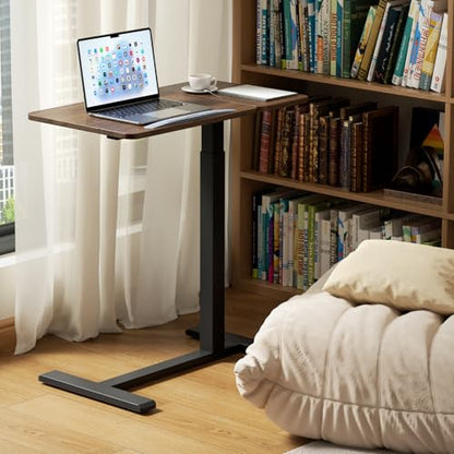 Overbed Bedside Table with Wheels, Pneumatic Adjustable Medical Tilt Top Hospital Bed Table Over The Bed, Rolling Laptop Desk, Mobile Standing Desk for Hospital and Home Use, Walnuts - color: Black Walnuts