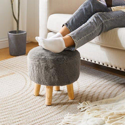 YMYNY Round Pouf Ottoman,12.6" Small Foot Stool,Dark Gray HBD035GR | Faux Fur, Wood Legs, Foot Rest for Couch, Modern Boho for Living Room Bedroom Office - color: Dark Gray