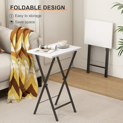 Acovy TV Tray Table Set of 2, TV Dinner Tray, Folding Table, Foldable TV-Trays, Side Table for Bed, Couch, Portable and Small Easy to Move - color: White&black