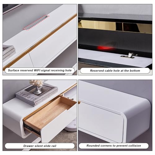 Solid Wood Floating TV Stand Wall Mounted, White, 70.86" Wall Mounted Entertainment Center Console, Hanging tv Media Shelf for Living Room, Bedroom (DSGWHITE-A, 70.86IN) - color: Dsgwhite-a, size: 70.86IN
