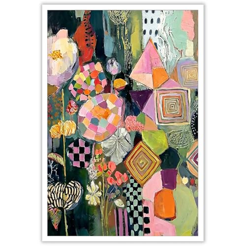 Vintage geometry Floral Poster Abstract Flower Canvas Wall Art Vibrant Boho Colors Mixed Style Artwork Prints Painting For Living Room Bedroom Apartment Wall Decor 12x16in Unframed - color: style 01, size: 12"L x 16"W