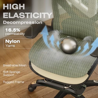 X100 Ergonomic Mesh Office Chair with Footrest, Big and Tall Home Desk Chair with 5D Flip-Up Arms, Adjustable 3D Lumbar Support, Gaming & Executive Computer Chair (Forest Ranger) - color: Forest Ranger