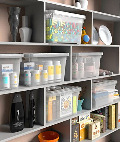 WYT 6-Pack Clear 7 Quart Storage Latch Box/Bins, Plastic Stackable Latching Box with Brown Handle and Lid, Multi-Purpose, 7 Litre - size: 7qt - 6 pack