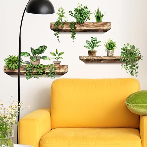 Green Plant Wall Decals 3D Bonsai Tropical Betterfly Wall Sticker Creative Vinyl Peel and Stick Removable Wall Art Decor for Living Room Bedroom Home Office (Green Plant 3) - style: Green Plant 3