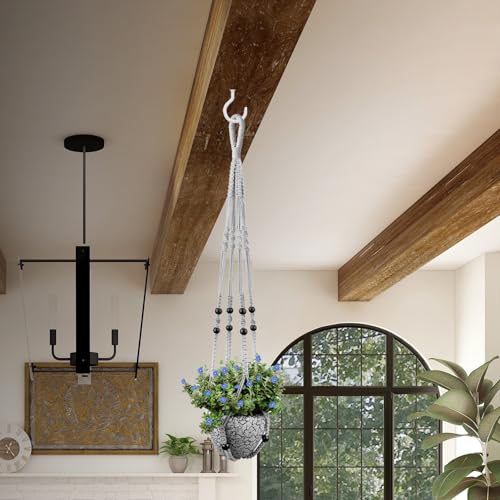 RIFNY Macrame Plant Hanger for 5 to 10 Inch Plant Pots, 35 Inch Indoor Handmade Woven Rope Hanger Kits with Hooks and Wood Beads, Hanging Planter Basket Holder for Boho Home Decor (Grey, 3 Pack) | 35 Inch Hanging Planter with Hooks, Fits 5-10" Pots, Suita