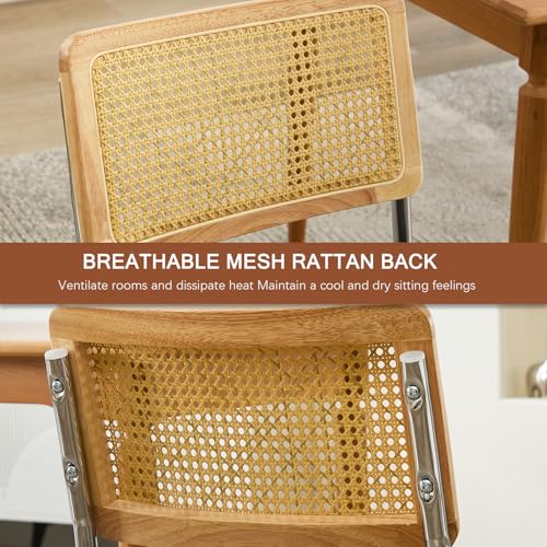 Rattan Dining Chairs Set of 4,Linen Cesca Chair Kitchen Chair,Black | VICBARLEY Mid Century Modern Dining Chairs,Wood Cane Backrest&Chrome Base,Upholstered Side Chair for Dining Room,Kitchen - color: Black, size: Set of 4