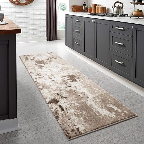 Keen Home Design Runner Rugs - 32"x91" Non-Shedding, Thick Pile Abstract Rugs for Kitchen, Living Room, Bedroom, Dining Room, Entryway - Size: 2'8" x 7'7", Skies Beige - color: Skies Beige, size: 2'8" x 7'7" (Runner)