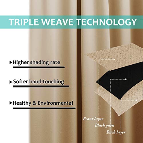 NICETOWN Living Room Completely Shaded Drapery, Privacy Protection & Noise Reducing Ring Top Drape, Black Lined Insulated Window Treatment Curtain Panel (Biscotti Beige, 1 Piece, W46 x L72) - color: Biscotti Beige, size: 46"W x 72"L (Pack of 1)