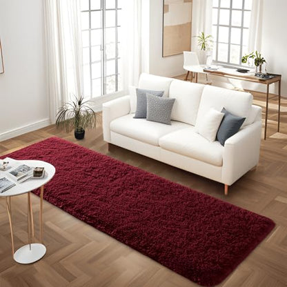 Fluffy Burgundy Red 2x4 Hallway Runner Rug - color: A- Wine Red, size: 2' X 4' (Runner)