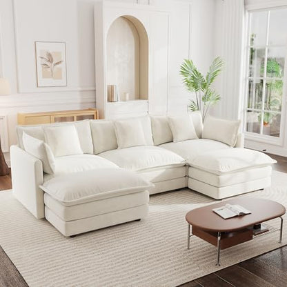Modular Sectional Sofa, 111.5 Inch U Shaped Couch Set for Living Room, 3-Seater Comfy Cloud Couches with Movable Ottoman, DIY Combination, Chenille, Beige - color: Beige, size: 111.5 Inch- U