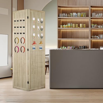 4 Panel Pegboard Room Divider | Folding Freestanding Display Screen, Privacy Partition for Retail, Craft Shows, Home Office, and Exhibition Use Brown - color: Brown-4 Panel, size: 4 Panel