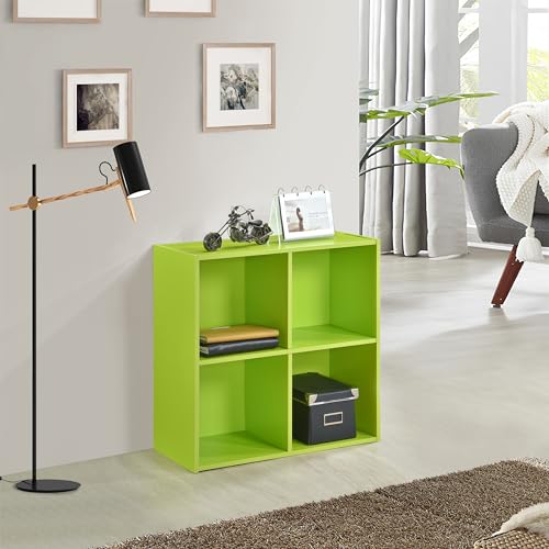Kings Brand Furniture George 4-Cube Storage Organizer, 2-Tier Bookcase with Wood Shelves for Living Room, Bedroom, Nursery, or Home Office (Green) - color: Green