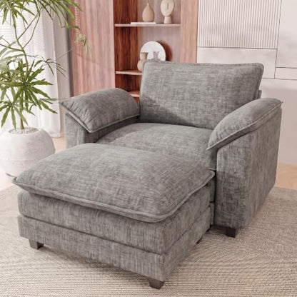 Homall Sofa Accent Chair with Ottoman, 35" Reading Chair, Light Grey | Comfy Chenille, Double Layer Cushion, Wide Armrest, Deep Seat, Sturdy Frame, High-Density Foam, Single Sofa for Living Room - color: Light Grey, size: Single Sofa Chair