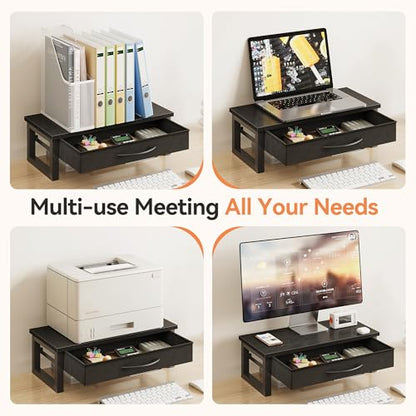 Computer Monitor Stand Riser, Desk Organizers and Accessories with Drawer, 2-Tier Laptop Stand for Desk, Office Organizer Storage, Wood