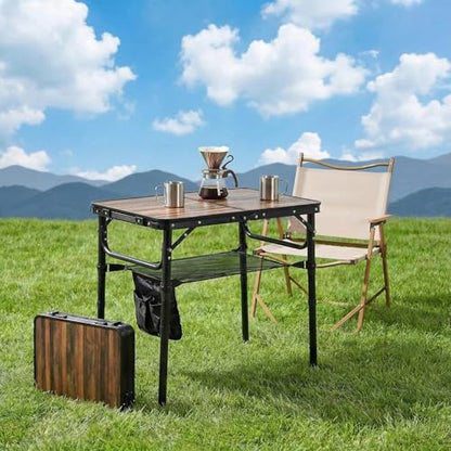 Small Folding Camping Table, 2ft Portable Picnic Table Aluminum 24" x 16" Folding Table, 3 Adjustable Heights Portable Lightweight Table Dining Table for RV, Picnic, Beach (Wood Grain) - color: Wood Grain
