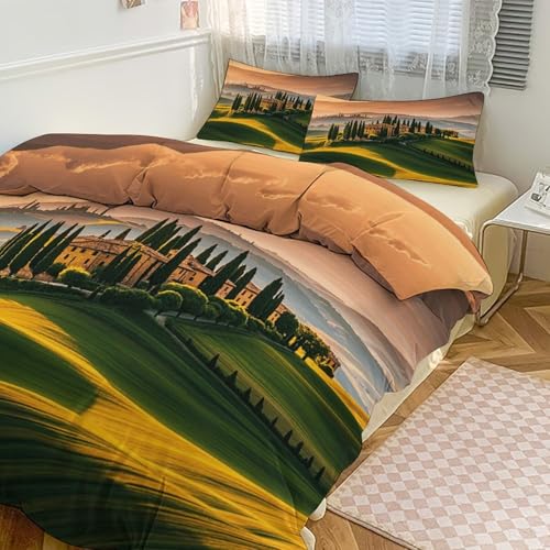 3 Piece Italy Tuscan Bedding Set - Ultra Soft Fabric & Double-Sided Print, Breathable Comforter Set with 1 Quilt Cover & 2 Pillowcases for Home Hotel, 90"x90" - size: 90"x90"