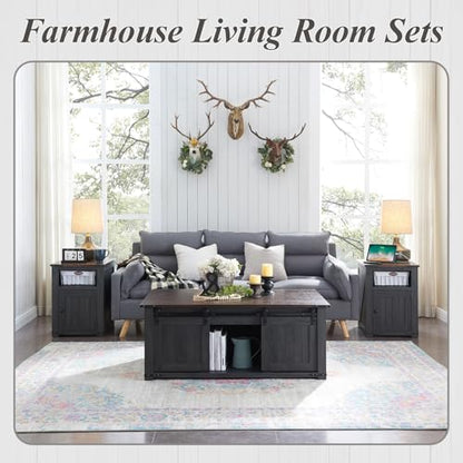 IFGET 48" Lift Top Coffee Table, Farmhouse Cocktai with Sliding Groove Barn Door, Rustic Wood Center Table w/Double Storage Spaces for Living Room, Dark Grey - color: Dark Grey