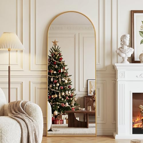 Full Length Mirror, 59" x 18" Arched Full Body Mirror Large Standing Floor Mirrors, Mirrors for Bedroom, Bathroom, Living Room Standing or Wall Leaning, Gold - color: Gold, size: 59"L x 18"W