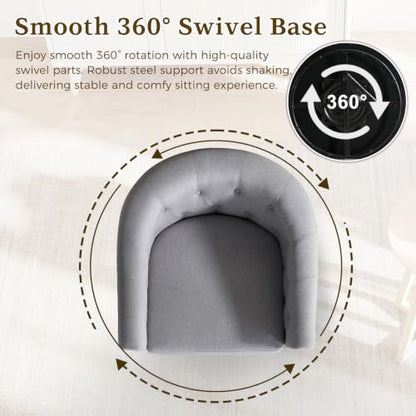 ANJ Swivel Accent Chair, 360 Degree Round Swivel Barrel Chairs with Padded Armrests & Comfy Backrest, Modern Linen Fabric Armchair for Living Room, Bedroom, Office, Grey - color: Grey