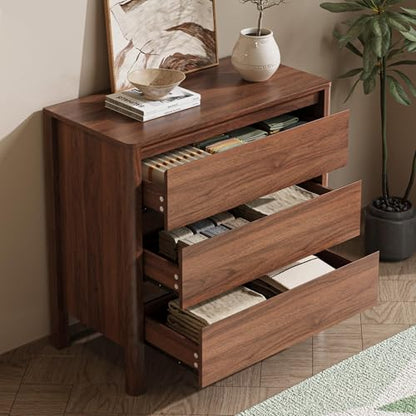 MAISONARIA Walnut 3-Piece Dresser Bedroom Set, 8 Drawers Dresser & 3 Drawer Nightstands with Hidden Handles, Wood Chest of Drawers for Bedroom, Living Room, Entryway - color: Walnut, size: 8+3