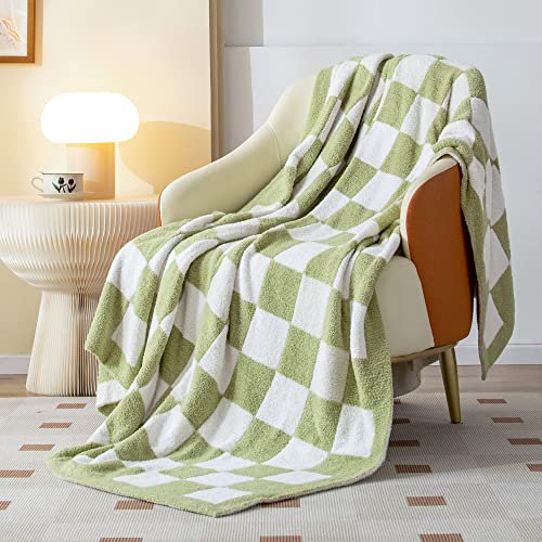 SeaRoomy Fuzzy Checkered Throw Blanket for Couch,Green 60"X79" | Warm,Cozy,Fluffy,Lightweight,Gift for Women Couch Sofa Bed Room Decor - color: Sage Green, size: 60"×79"