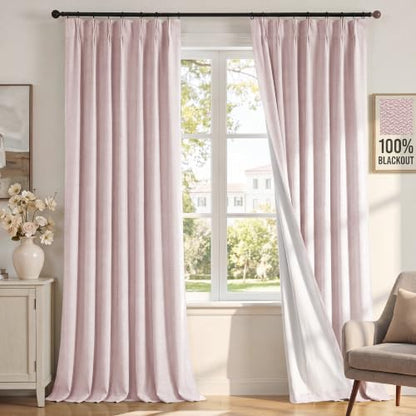 H.VERSAILTEX Pinch Pleated Full Blackout Curtains Diamond Textured Room Darkening Window Curtains 102 inch for Living Room Bedroom Black Out Pinch Pleat Drapes with Hooks 2 Panel, Light Pink - color: Light Pink, size: 40"W x 102"L (Pack of 2)