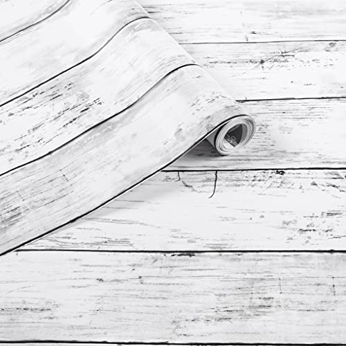Arthome 23.6 x 200 inches White Gray, Peel and Stick Wallpaper, Wood Contact Paper, Self Adhesive, Easy to Clean, Vinyl Film for Furniture Countertop, Distressed Plank Grain Vintage Wall Covering - color: White Gray Wood, size: 23.6" x 200"