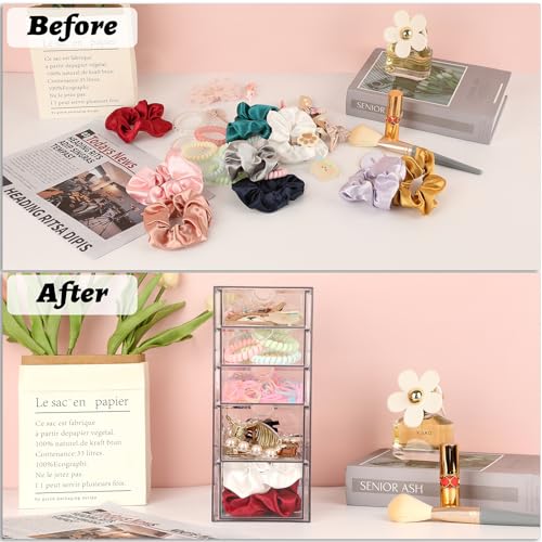 Hipiwe 5-Drawers Plastic Storage Organizer Clear Hair Accessories Organizer | Large Capacity Drawers Box for Bathroom, Dresser, Cosmetic Hair Tie Container for Women - size: 5-Drawers, 6.9"Lx4.1"Wx9.8"H