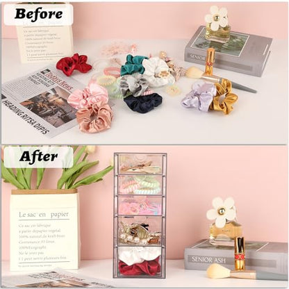 Hipiwe 5-Drawers Plastic Storage Organizer Clear Hair Accessories Organizer | Large Capacity Drawers Box for Bathroom, Dresser, Cosmetic Hair Tie Container for Women - size: 5-Drawers, 6.9"Lx4.1"Wx9.8"H