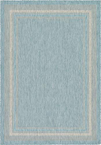 Unique Loom Outdoor Border Collection 부분 러그 - 부드러운 테두리 (2.5m x 3m(7피트 1인치 x 10피트) 직사각형, 아쿠아마린/아이보리) - color: 아쿠아마린/아이보리, size: 7'1" x 10' (Rectangular)