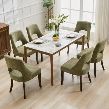 UVV Wooden Dining Chairs Set of 6, Mid Century Modern Chenille Upholstered Dining Room Chair Kitchen Chairs, Farmhouse Dinner Chair with Solid Wood Legs for Kitchen Dining Room, Green - color: Green, size: Set of 6