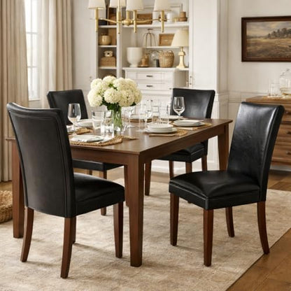 HomePop Parsons Upholstered Accent Dining Chair, Set of 2, Black Faux Leather - color: Black, style: Pack of 2