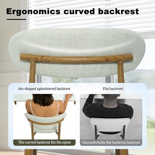 FREKEN Modern Upholstered Dining Chairs Set of 2, Mid-Century Metal Frame with Wood Grain, Linen Fabric Side Chair for Kitchen Dining Room, 350lbs Capacity, Beige - color: Beige - Wood Grain Legs, size: Set of 2