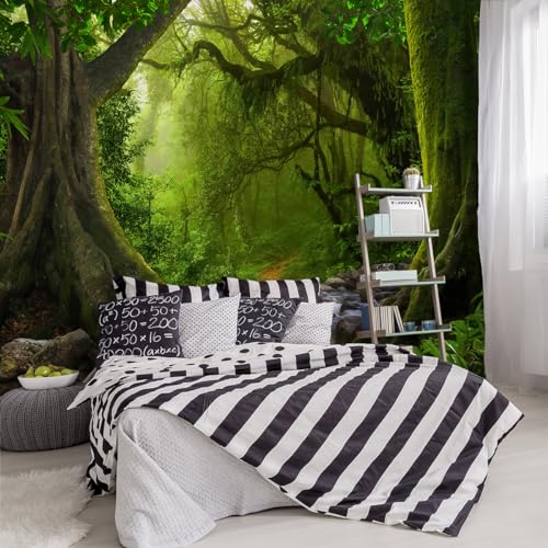Green Forest Landscapes Woodland Tree Fabric Wallpaper Living Room Bedroom Bathroom Flowing Jungle Wall Mural 137"x96" (Not Peel and Stick) - color: Forest 02, size: 137" x 96"