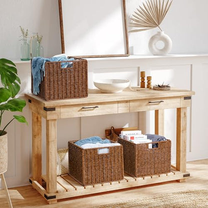 Wicker Storage Basket - Large 12x12x10in Cube, Woven Wicker for Shelves, Pantry, Kitchen & Bathroom Organization (Brown) - color: Brown