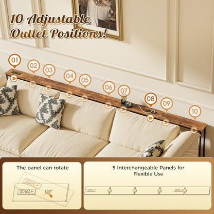 Huuger 110 Inch Sofa Table with Power Outlets, Skinny Behind Couch Table | 5.9 Inch Narrow Entryway Table, Extra-Long Console Table, Behind the Couch Table with Outlet for Living Room, Rustic Brown - color: Rustic Brown, size: 5.9"D × 110"W × 29.7"H