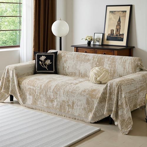 Couch Cover for Dogs Washable Small Sofa Cover for Love seat Sofa with Pets Friendly, Chenille Khaki Abstract Geometric Jacquard Sofa Covers Soft Durable Modern Sofa Slipcovers, 71" X102" - color: U-khaki Abstract, size: 71"x 102"