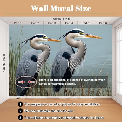 Wall Mural Bird Herons Cranes Watercolor Blue Egrets Vintage Modern Feathers Peel & Stick Wallpaper Removable Self-Adhesive Large Wall Sticker Wall Decor for Bedroom Living Room Nursery 100"x144" - color: Multi2, size: 100"x144"