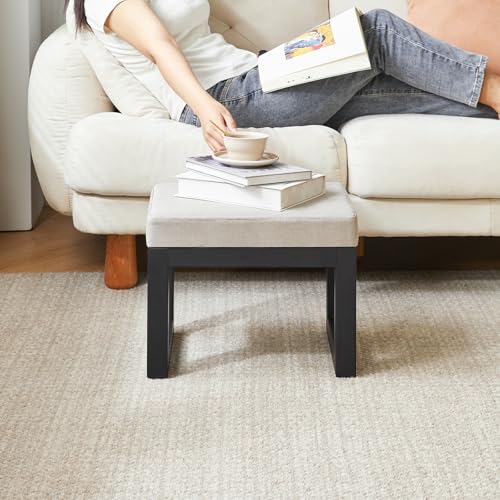 IBUYKE 16 Inch Small Foot Stool Ottoman, Rectangle Linen Foot Rest with Padded Seat and Metal Legs, Modern Ottoman Foot Rest for Living Room Bedroom Entryway Couch, Grey WBD001G - color: Grey