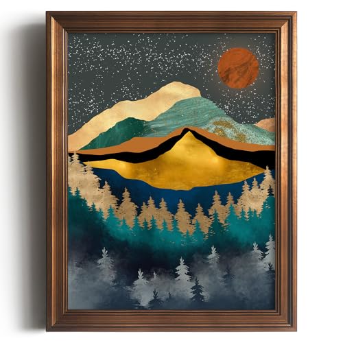 YUMKNOW Boho Mountain Wall Decor - Unframed 12x16, Mid Century Modern Nature Wall Art for Living Room, Dark Bathroom Apartment, Bedroom Pictures, Abstract Office Gifts, Posters for Room Aesthetic - size: 12"L x 16"W