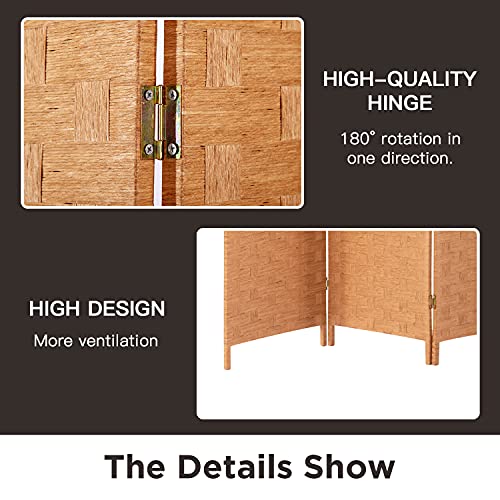 Wood Mesh Woven Design 4 Panel Folding Wooden Screen Room Divider - color: Natural, size: 4 Panel