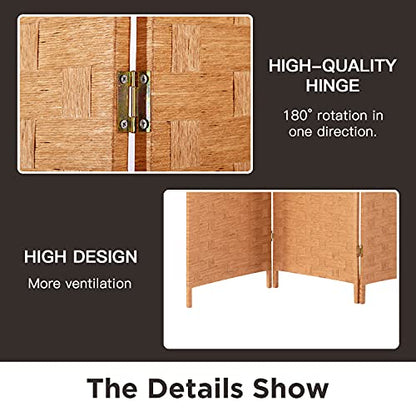 Wood Mesh Woven Design 4 Panel Folding Wooden Screen Room Divider - color: Natural, size: 4 Panel