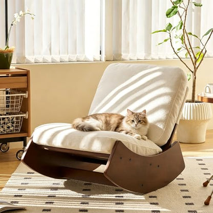 Chifee & Vingol Modern Accent Chair Armless Lounge Chairs with Wood Leg & Pillow Comfy Upholstered Reading Chair for Living Room Bedroom,Rocking Chair-White - color: Rocking White