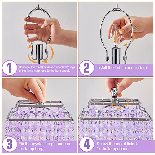 Luvkczc Purple Bedside Crystal Table Lamp Set of 2, Touch Control Lamps,Dimmable Lamp with Crystal Shade for Bedroom, Girl Living Room, 6W B11 Bulb Included - color: Purple, 2 Pack