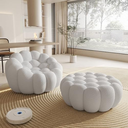 Modular Sectional Sofa,Bubble Couch Set,1 Seater+ Ottoman,Modern Upholstered Bean Bag Sofa Couch Mesh Fabric Lazy Floor Chair Living Roon Sets (Gray) - color: Light Grey, size: 48"+42"